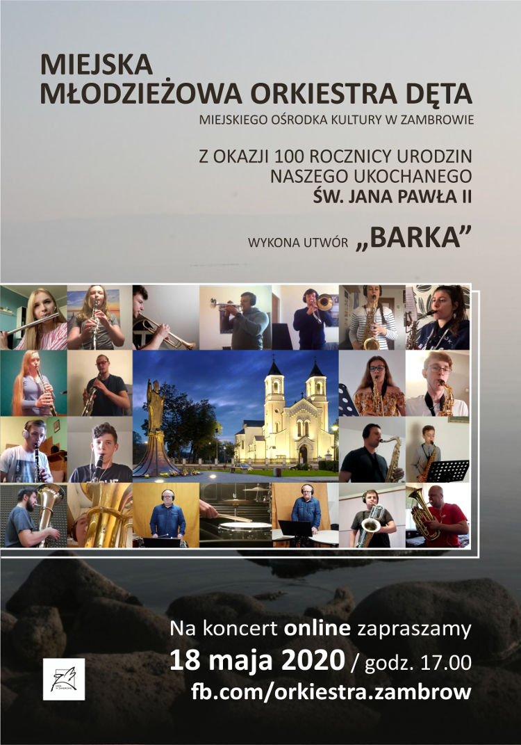Plakat promujący występ Miejskiej Młodzieżowej Orkiestry Dętej z Zambrowa z utowrem BARKA